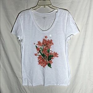 LOFT Red Graphic White Short Sleeve Tee